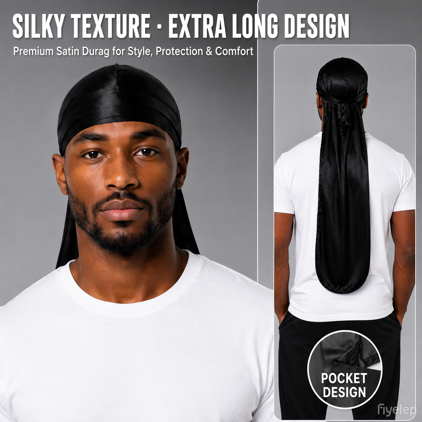 Double Du Satin Durag for Men | Premium Silky Wave Cap Headwrap for Locs, Braids, Waves & Overnight Hair Protection