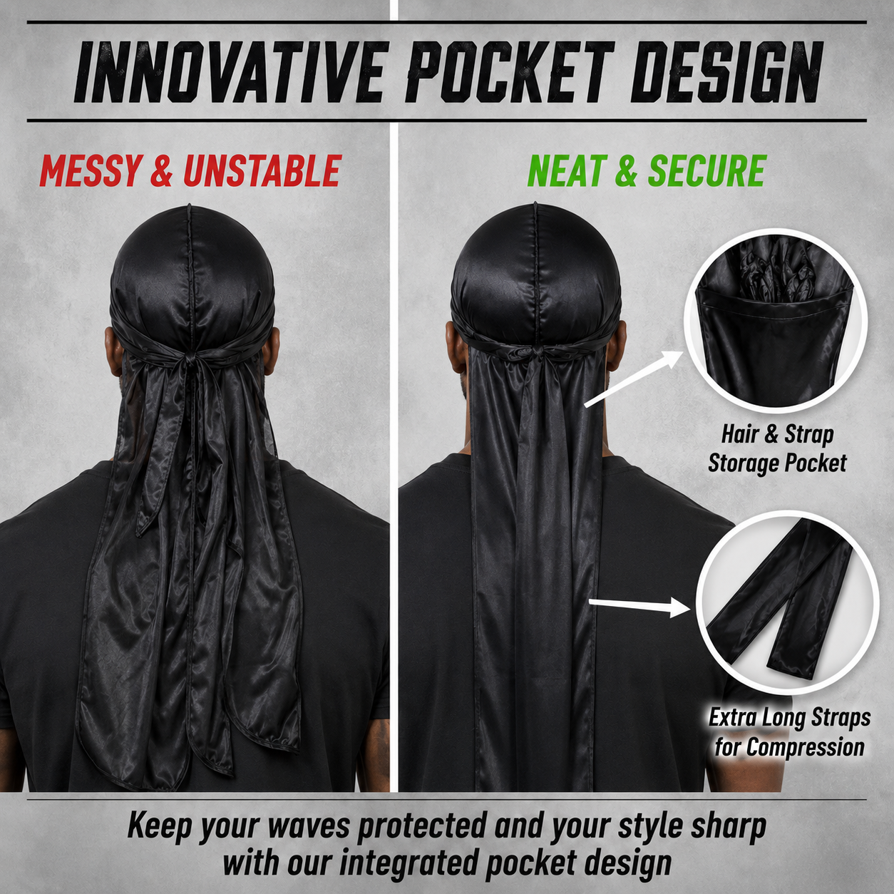 Double Du Satin Durag for Men | Premium Silky Wave Cap Headwrap for Locs, Braids, Waves & Overnight Hair Protection