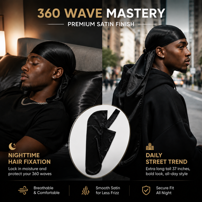 Double Du Satin Durag for Men | Premium Silky Wave Cap Headwrap for Locs, Braids, Waves & Overnight Hair Protection
